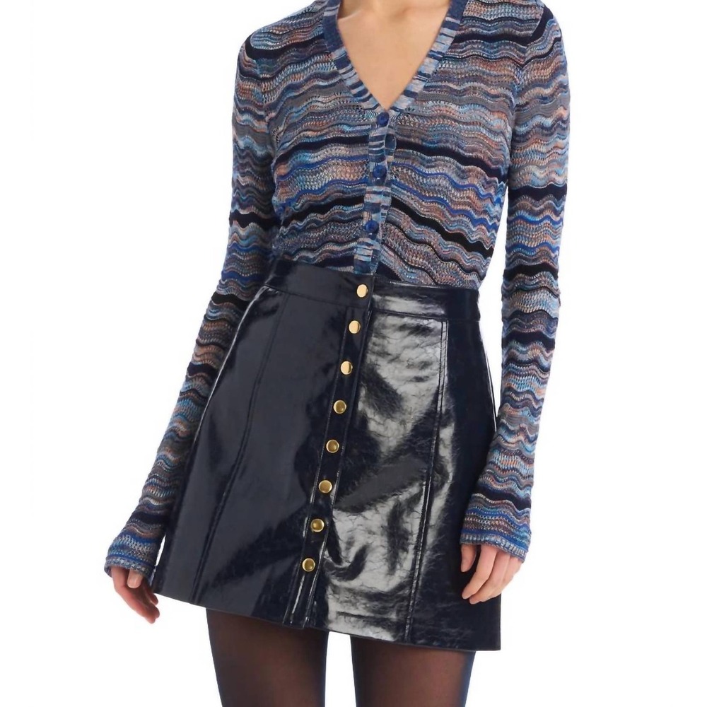 Allison New York Carla Faux Leather Mini Skirt Midnight Blue Gold Button NWT XS